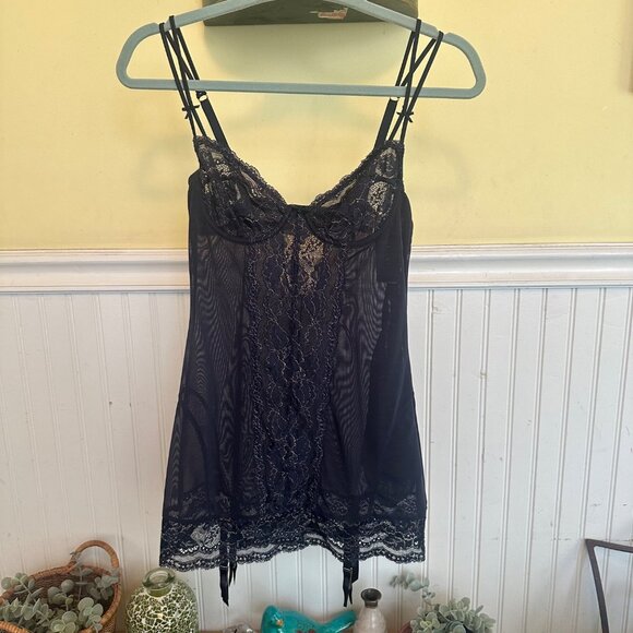 Blush Small NWT Navy Blue Lace Gold Hardware Cami Lingerie Bustier Corset - Picture 1 of 8